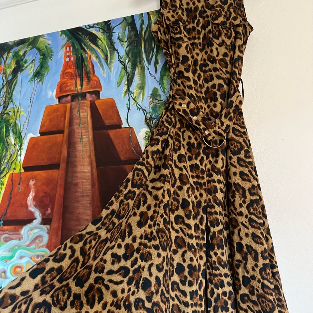 Vintage leopard print dress with matching belt. Sz xs Buttons down the middle